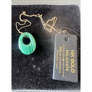 14K Solid Yellow Gold Malachite Pendant Necklace